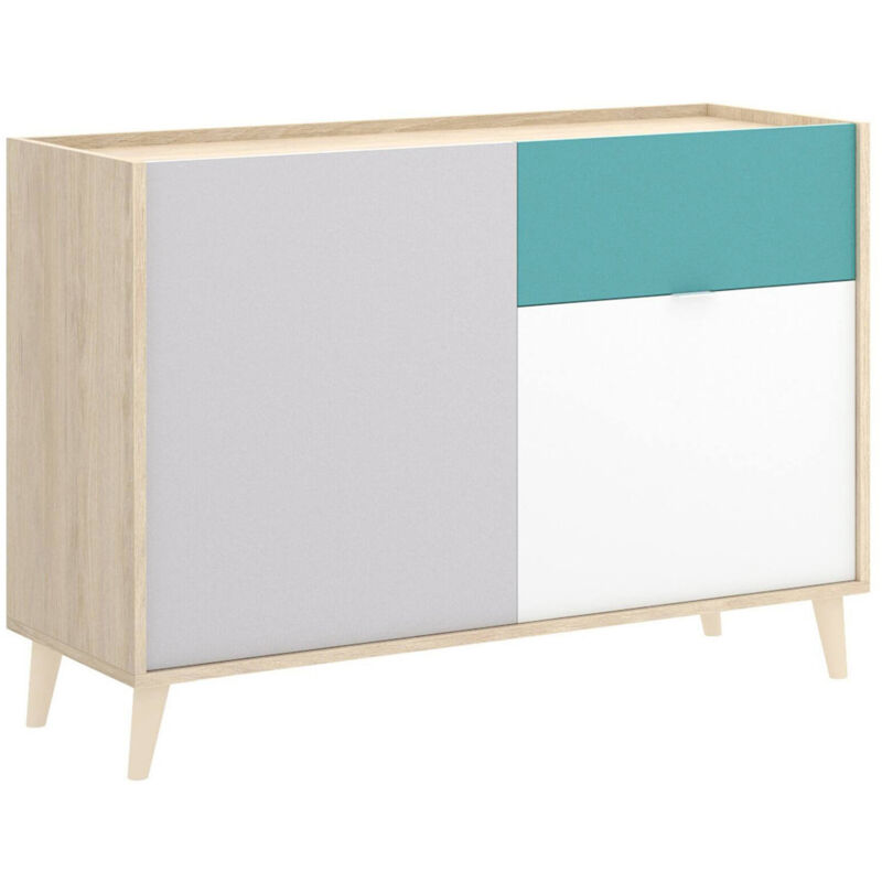 foto del prodotto credenza ascot, buffet da soggiorno, madia moderna da salotto a 2 ante, 105x43h75 cm, bianco e rovere dmora
