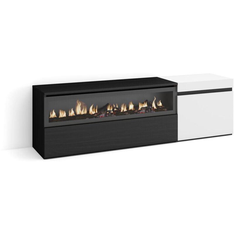 foto del prodotto mobile tv soggiorno, ampio spazio a disposizione, 150x45x35cm, per tv fino a 65 , camino elettrico, stile moderno, bianco e nero skraut home