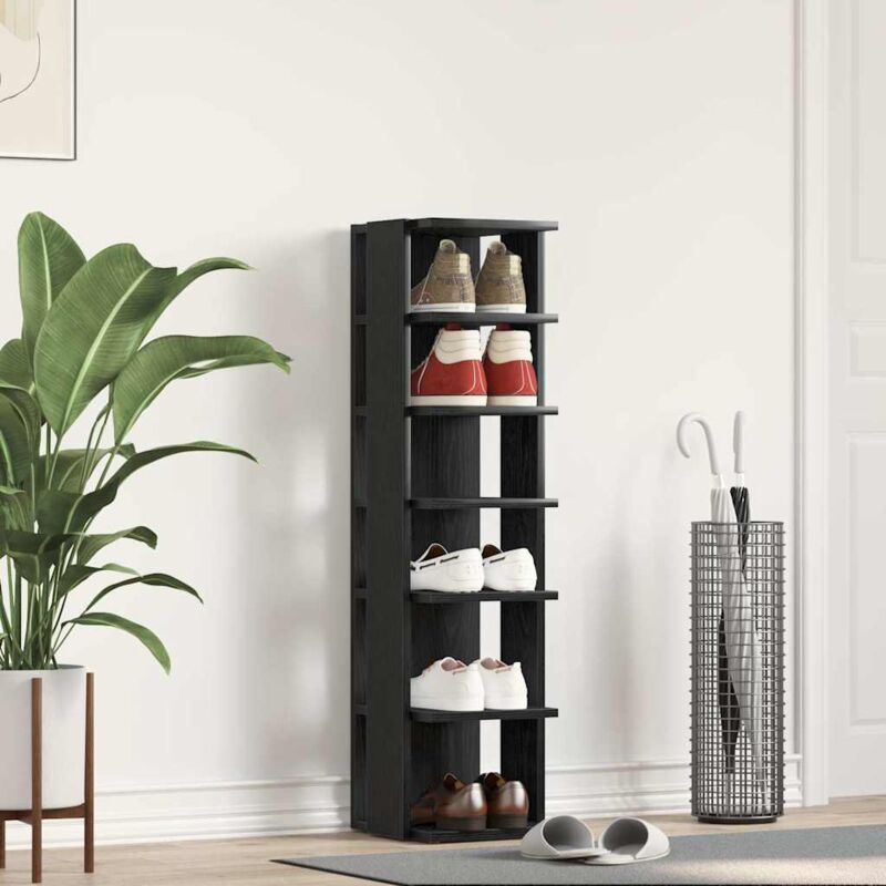 foto del prodotto vidaxl scarpiera rovere rovere nero 25x27x102 cm in legno multistrato