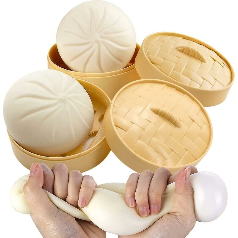 foto del prodotto confezione da 2 giocattoli antistress a forma di gnocco, palline antistress a forma di gnocco, panini ripieni al vapore, giocattoli antistress e