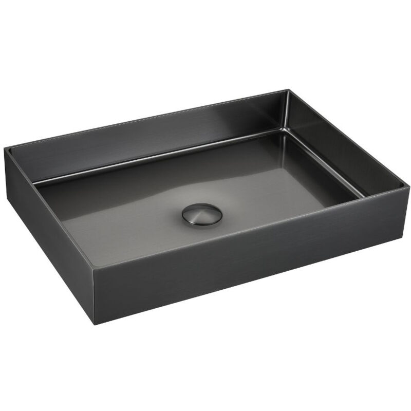 foto del prodotto aurum lavabo freestanding in acciaio inox 304, 55x38x11cm senza troppopieno scarico, gun brushed metal swiss aqua technologies