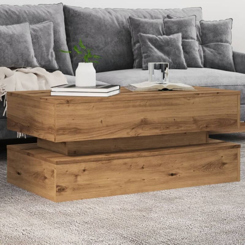 foto del prodotto tavolino da salotto con luci led rovere artigianale 90x50x40 cm vidaxl