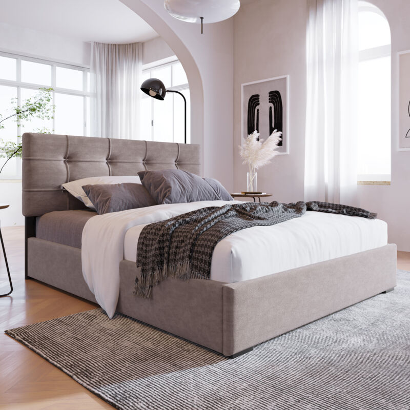 foto del prodotto letto contenitore letto singolo per adulti 90 x 200 cm. velluto, grigio chiaro. senza materasso