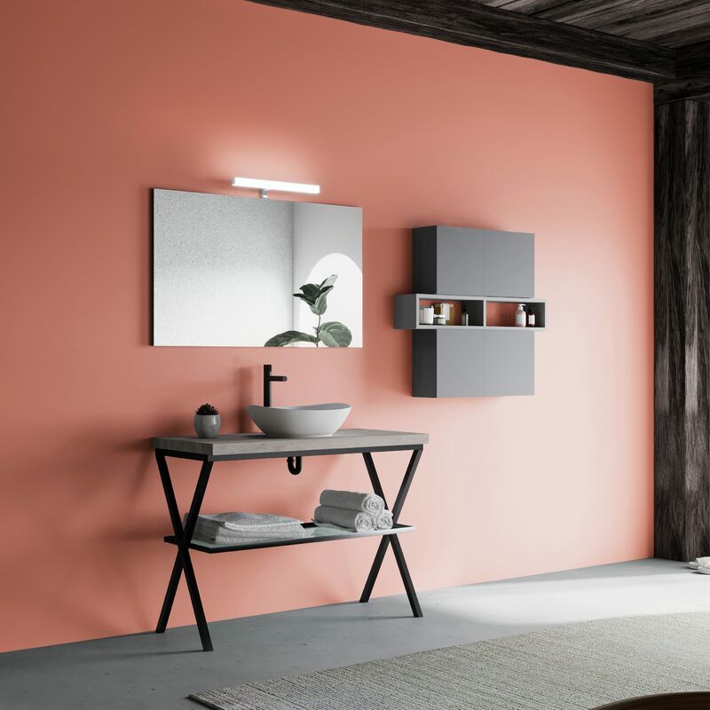 foto del prodotto kiamami valentina mobile bagno industrial cavalletto metallo 100cm, top beton e lavabo lagos