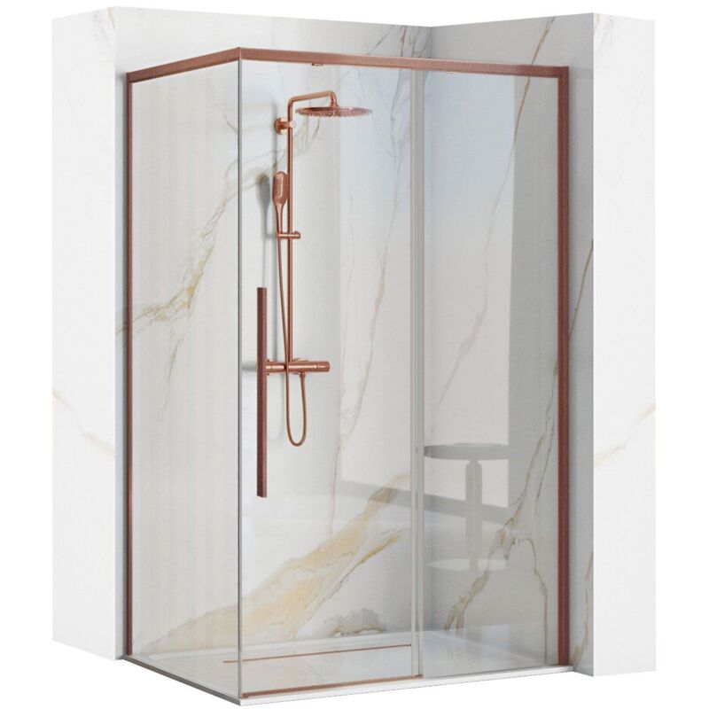 foto del prodotto cabina doccia rea solar 100x80 brush copper piatto doccia savoy white