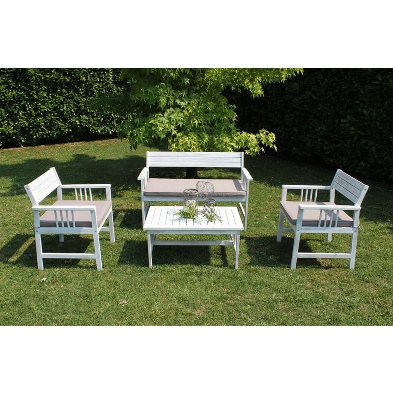 foto del prodotto salotto da giardino set in legno di acacia bianco 2 posti per esterno portico ristorante bar hotel