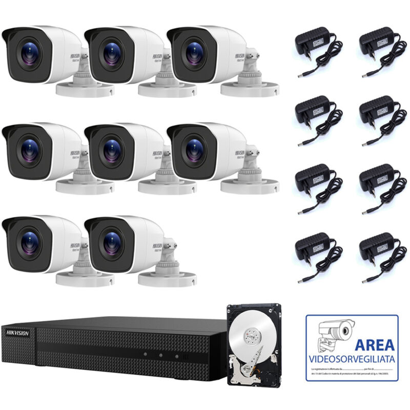 foto del prodotto kit videosorveglianza hikvision dvr 8 canali 8 telecamere 4 mpx hd 500 gb