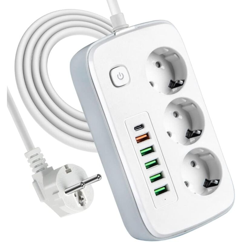 immagine 0 del prodotto bebusingoto multipresa con usb, multipresa a 3 prese con 5 prese di distribuzione usb e 1 usb c desktop con interruttore, prolunga da 2 metri,