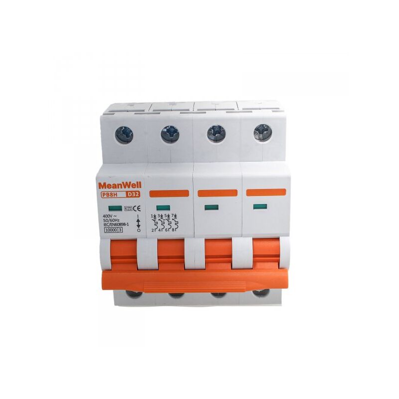 immagine 0 del prodotto meanwell mcb interruttore magnetotermico automatico curva d 4p 4m 10000a d32a ac 400v ip20 iec60898 1 pb8h