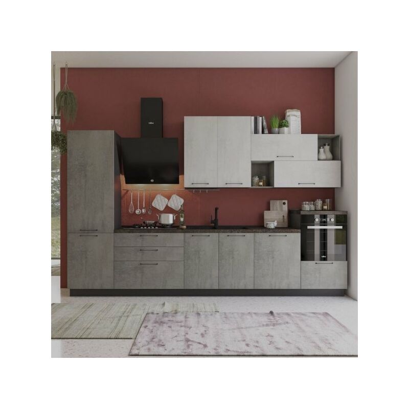 foto del prodotto cucina pola mira 360 cm antracite cemento fumo top ceramica sinistra con lavastoviglie