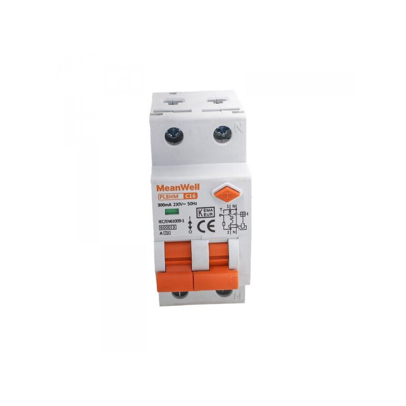 immagine 0 del prodotto mitepek meanwell rcbo doppia leva, interruttore magnetotermico differenziale tipo a curva c 1p n 2m 6000a 300ma c16a ac 230v ip20 iec61009 1 pl8hm