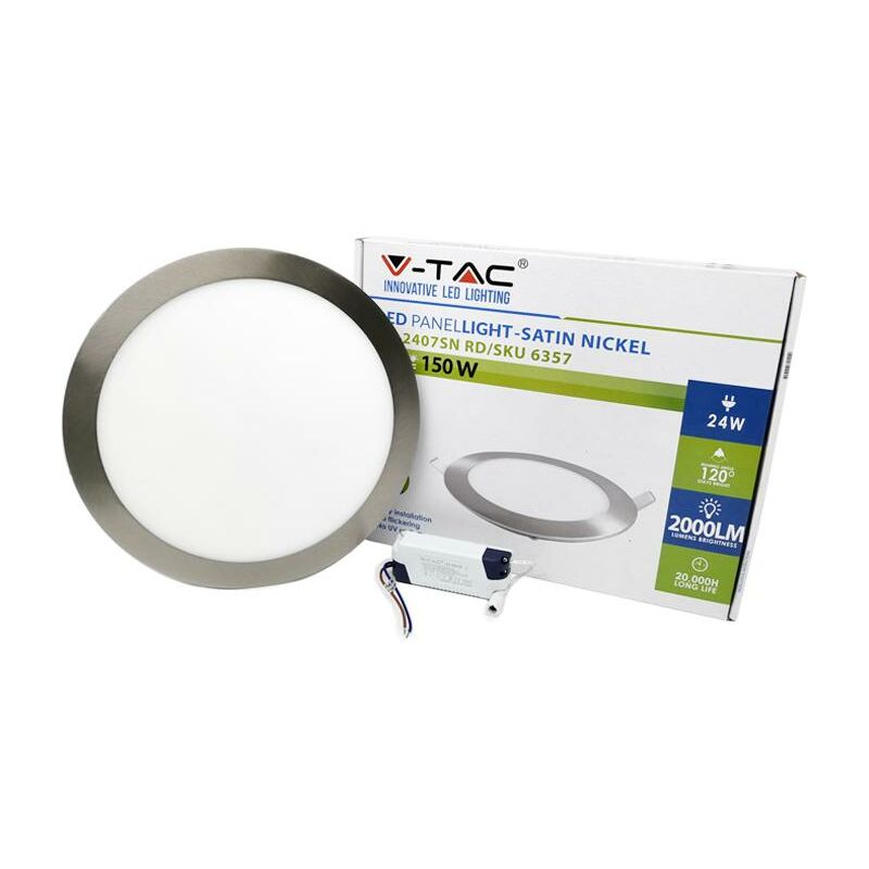 foto del prodotto 24w pannello led sottile nichel satinato rotondo bianco naturale 4500k luce naturale