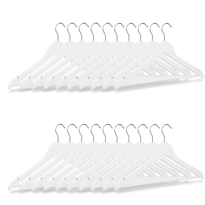 foto del prodotto 40x grucce appendiabiti in legno, stampelle per camicie e pantaloni, omino, appendino h x l 23 x 44 cm, bianco