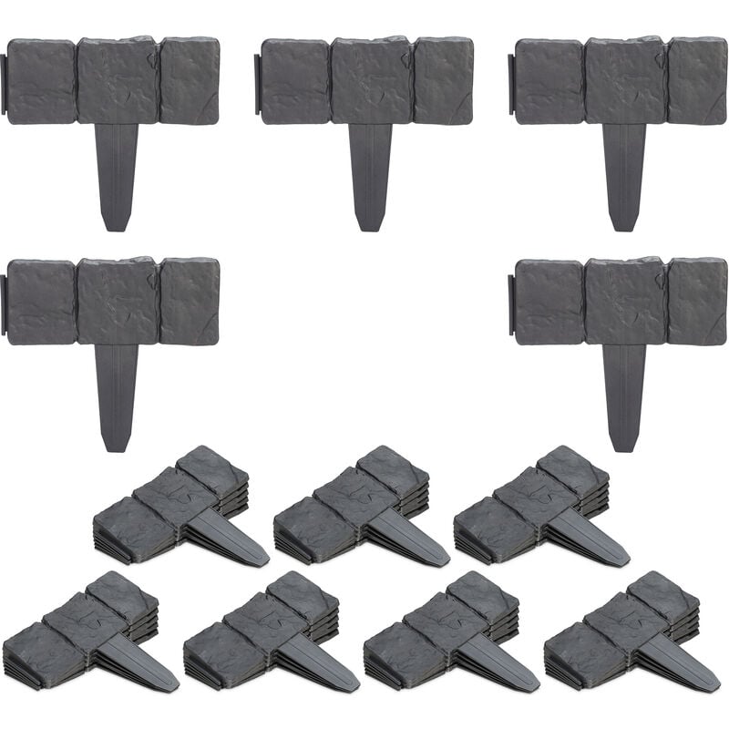 foto del prodotto 40x recinzione da giardino, set da 40 pareti, bordure per aiuole aspetto pietra, plastica, hxl 10x25 cm, antracite