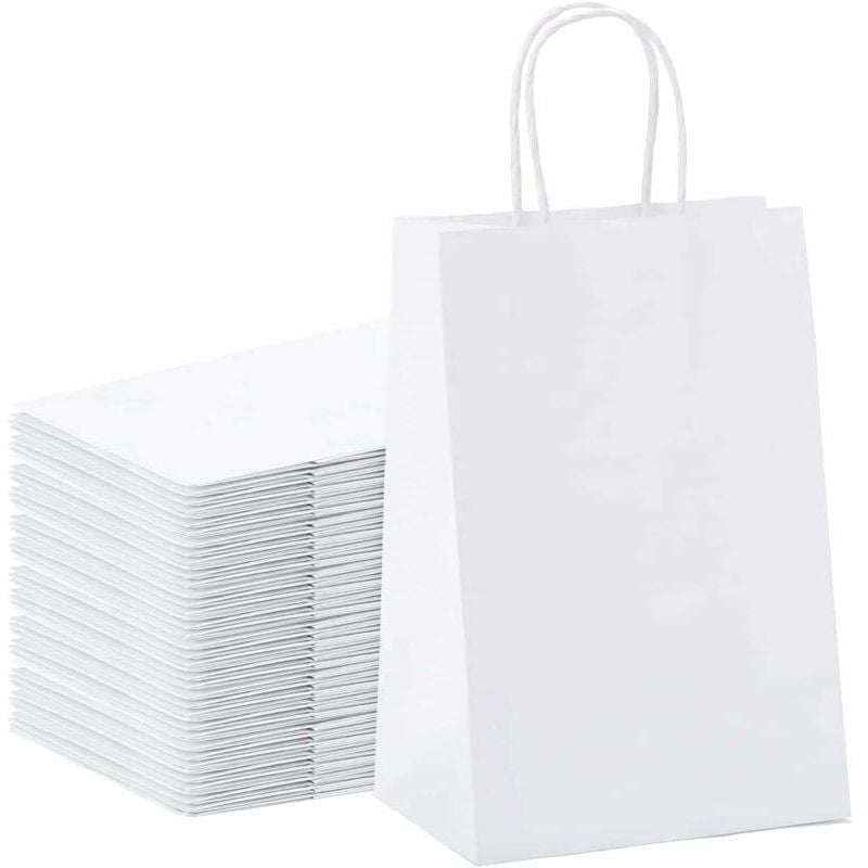foto del prodotto 40x sacchetti di carta kraft sacchetti di carta kraft con manico sacchetti di carta bianca per la spesa sacchetti di carta kraft sacchetti regalo per