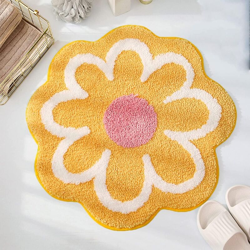 foto del prodotto 40x40cm tappetino da bagno antiscivolo, morbido e soffice, a forma di fiore, in microfibra, assorbente d acqua,per vasca da bagno, doccia giallo 