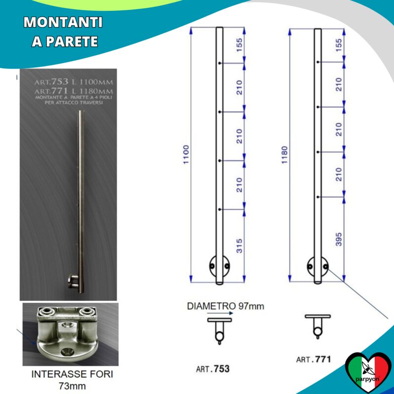 foto del prodotto montante per ringhiera fissaggio laterale cm 118