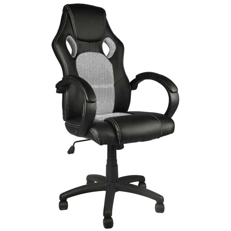 foto del prodotto bakaji sedia poltrona da ufficio direzionale ruote girevoli sportiva racer gaming grey