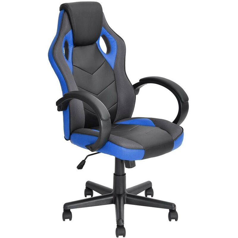 foto del prodotto bakaji sedia gaming poltrona da ufficio direzionale ruote girevoli sportiva racer blu