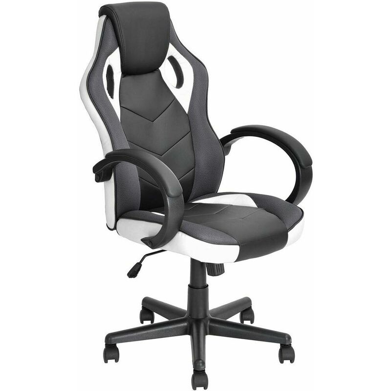 foto del prodotto bakaji sedia gaming poltrona da ufficio direzionale ruote girevoli sportiva racer bianc