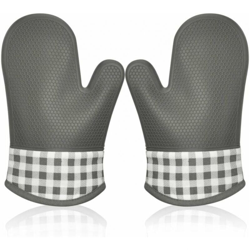 foto del prodotto guanti da forno isolati in silicone, guanti da forno, presine, guanti da barbecue isolati spessi, guanti professionali, 1 paio grigio 