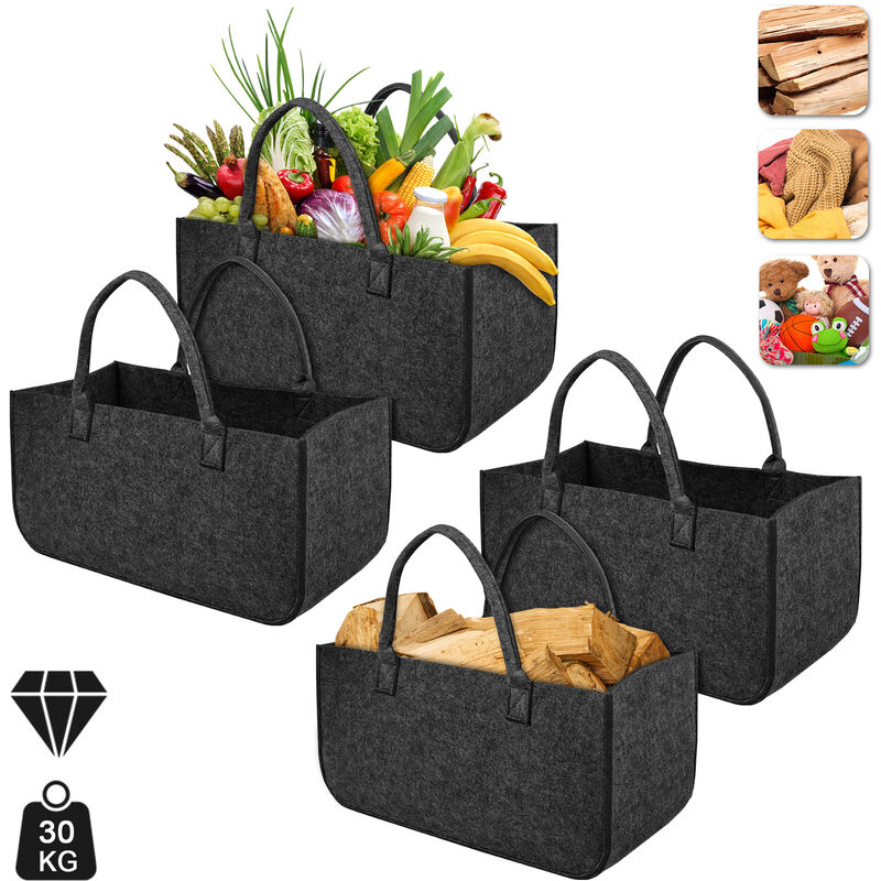 foto del prodotto hengmei cesti per legna borsa in feltro per legna da ardere, cestino per legna da ardere, borsa per la spesa in legno, 50 x 25 x 25 cm grigio