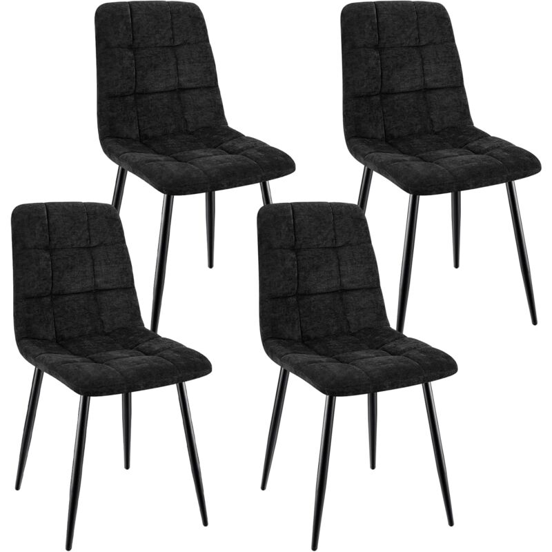 immagine 0 del prodotto set di 4 sedie da pranzo, sedie imbottite con tessuto di lino e gambe in metallo, design a scacchi nero lewe