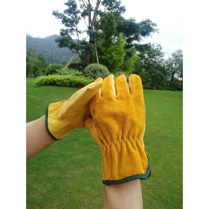 foto del prodotto bebusingoto 1 paio di guanti da lavoro in pelle bovina, guanti da saldatura per giardinaggio, guanti da lavoro resistenti all usura per esterni,
