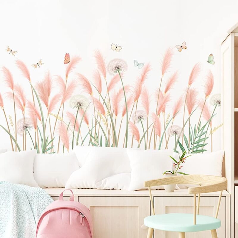 foto del prodotto adesivi murali con rose, tarassaco, farfalle, decorazioni per la camera da letto, soggiorno e cameretta delle bambine bebusingoto