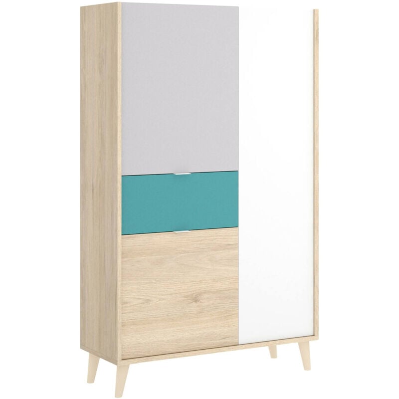 foto del prodotto credenza archimede, buffet dispensa da soggiorno, madia moderna da salotto a 3 ante, 81x43h137 cm, bianco e rovere dmora