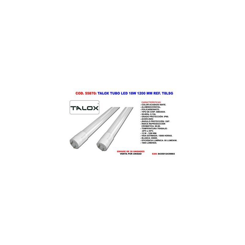 foto del prodotto tubo led fluorescente talox sg t8 18w 120cm 6500k