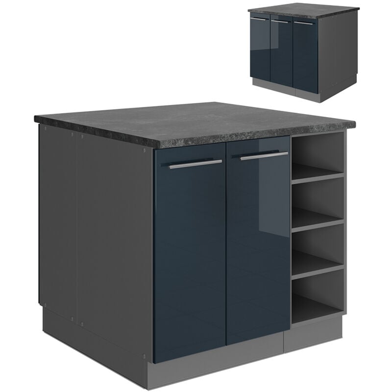 foto del prodotto isola da cucina fame line, blu scuro lucido antracite, 90 cm senza piano di lavoro vicco