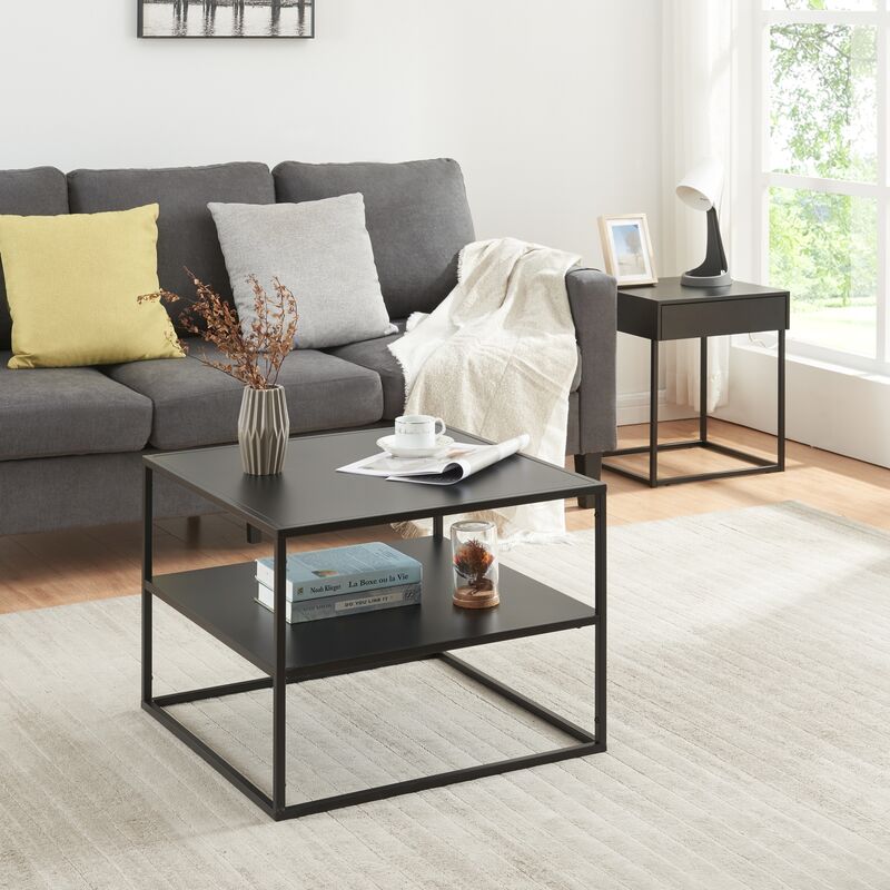 foto del prodotto tavolino basso da soggiorno solund a 2 piani di appoggio 60x60x45 cm nero opaco en.casa 