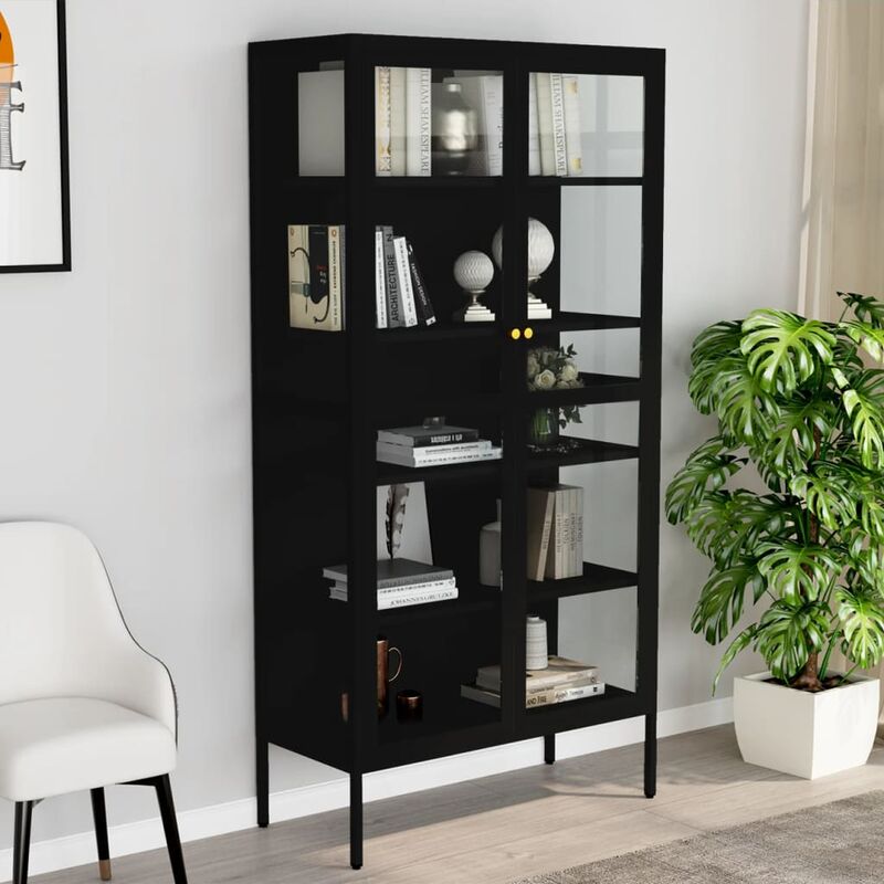 foto del prodotto furniture limited vetrina nera 90x40x180 cm in acciaio e vetro