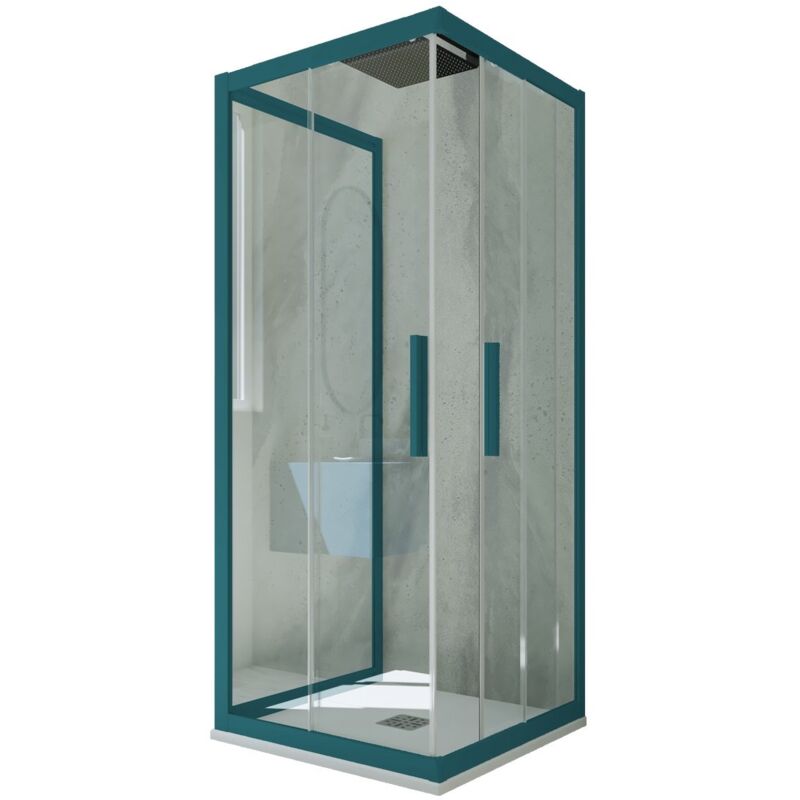 foto del prodotto box doccia scorrevole 3 lati 75x75x75 cm verde night watch kolors trio
