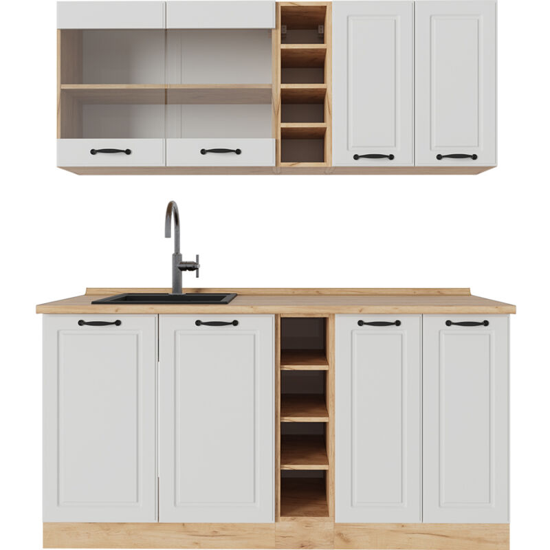 foto del prodotto cucina completa r line, casa di campagna bianca quercia dorata, 160 cm senza piano di lavoro, vicco
