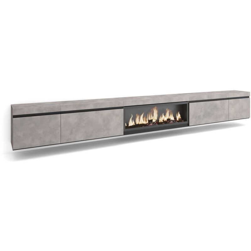 foto del prodotto skraut home mobile tv soggiorno, ampio spazio a disposizione, 368x45x35, camino elettrico xxl, sospeso, da appendere, stile moderno, grigio cemento