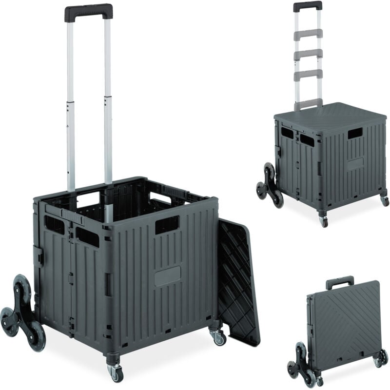 foto del prodotto carrello per spesa montascale, 35 kg carico, manico, coperchio, carrellino trolley portaspesa saliscale,grigio relaxdays