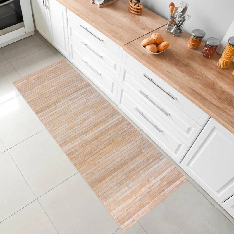 foto del prodotto tappeto cucina antiscivolo lavabile bamboo passatoia al metro tappeto interno esterno beige 50x180