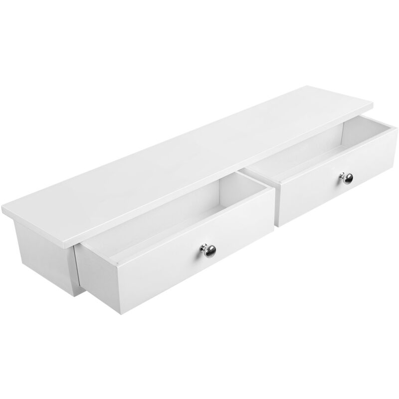 foto del prodotto songmics mensola da parete, mensola sospesa con 2 cassetti, finitura lucida, portata fino a 15 kg, 65 x 15 x 10 cm, corridoio, soggiorno e cucina,