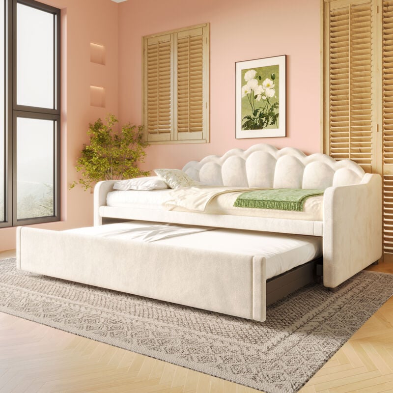 foto del prodotto letti con letti estraibili 90 180x200cm divani letti per adulti bambini, velluto, senza materasso, beige