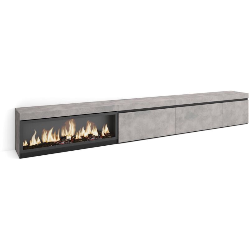 foto del prodotto mobile tv soggiorno, ampio spazio a disposizione, 317x45x35 cm, camino elettrico xxl, stile moderno, grigio cemento skraut home