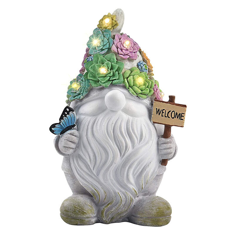 foto del prodotto decorazione da giardino ad energia solare, leprecauno accogliente, statua di leprecauno da esterno, decorazione da giardino per la casa