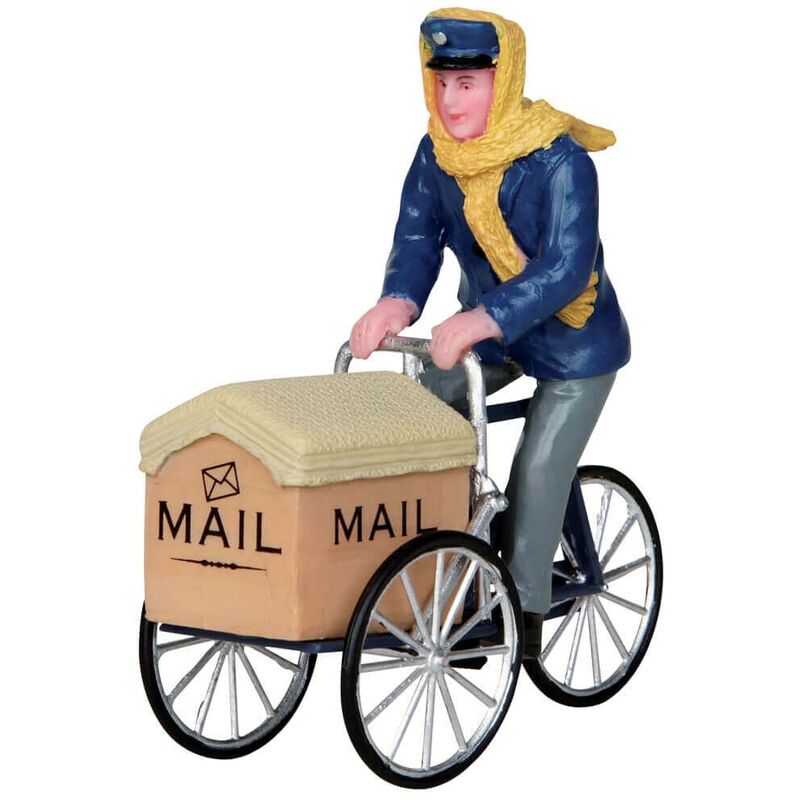 foto del prodotto postino sulla bicicletta, personaggi per villaggio di natale in poliresina 
