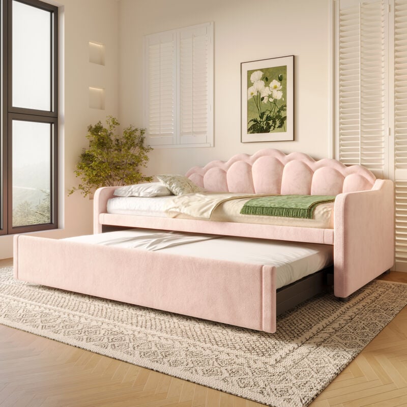 foto del prodotto letti con letti estraibili 90 180x200cm divani letti per adulti bambini, velluto, senza materasso, rosa