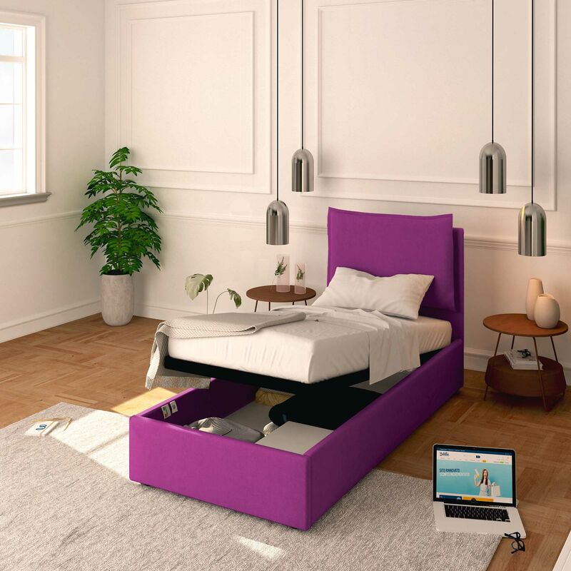 immagine 0 del prodotto letto contenitore singolo 80x190 licia in tessuto con rete a doghe colore fucsia baldiflex