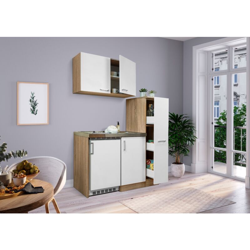foto del prodotto cucina mini cucina cucina singola angolo cottura dispensa rovere bianco levin 130 cm respecta