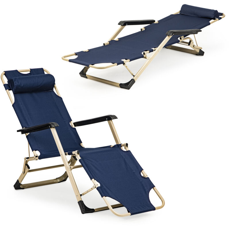 foto del prodotto lettino da giardino 2in1 con poggiatesta blu navy sedia da giardino