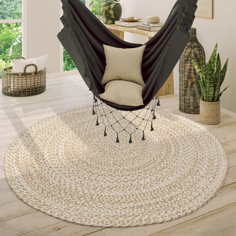 foto del prodotto paco home tappeto salotto rotondo iuta motivo boho etnico moderno fatto a mano naturale beige, 100 cm tondo