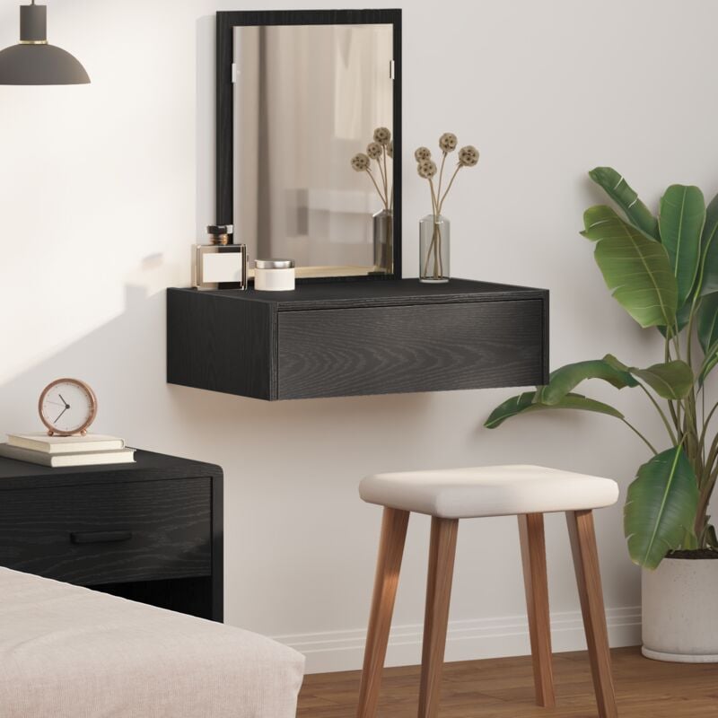 foto del prodotto vidaxl tavolo da toeletta a muro in rovere nero 60x40x70 cm